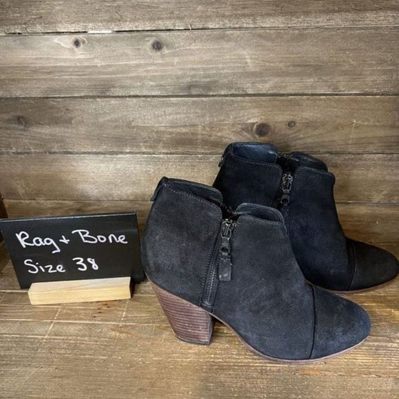 Womens Rag & Bone‎ Black Suede Ankle Heeled Booties Boots Size EUR 38 US 8 M GUC - Picture 1 of 6